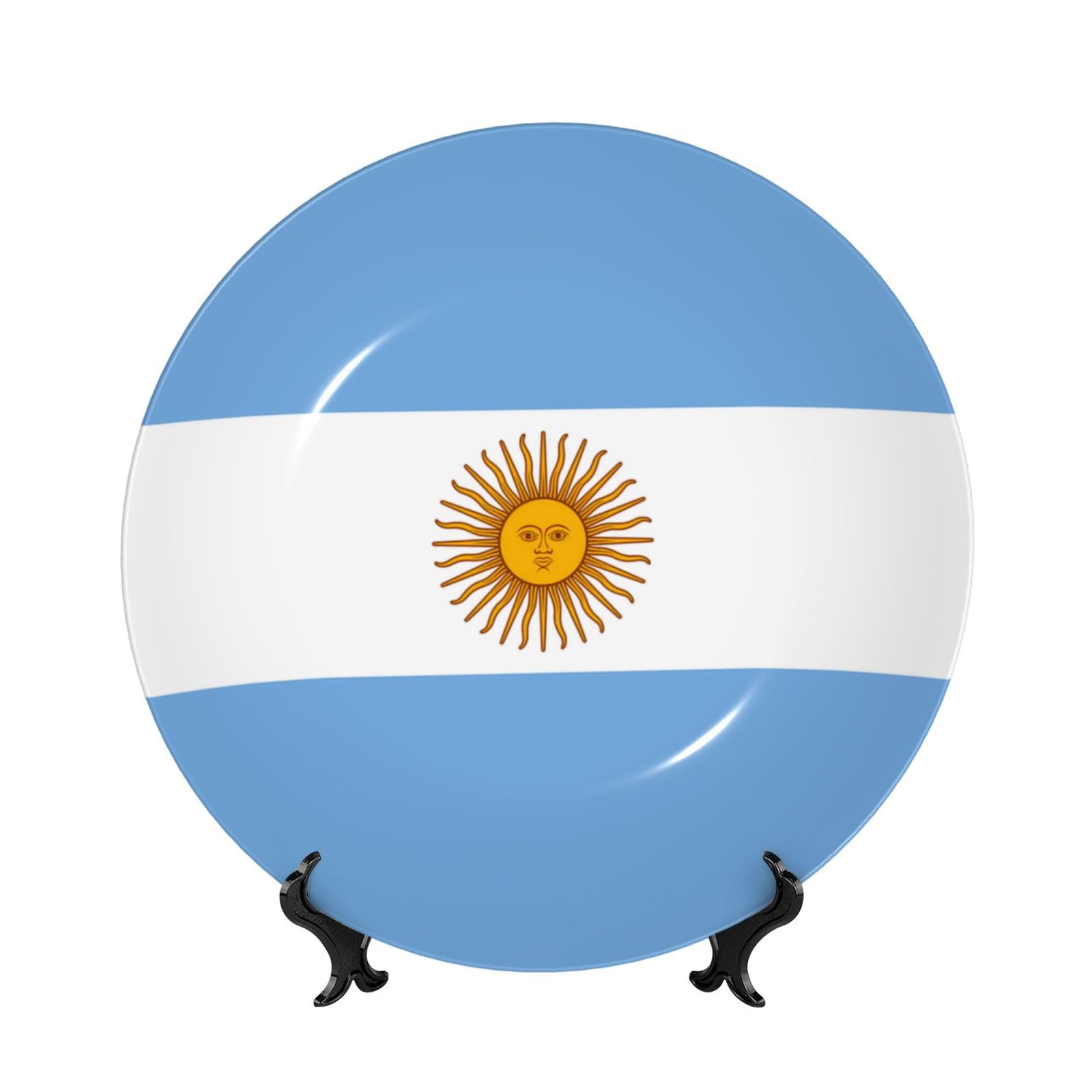 SXZVVBN Argentine flag Bone China Decorative Plate Art with Stand Removable Adhesive Hanging for Home Office 8in（20cm）