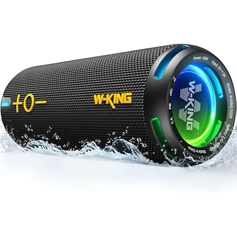 W-KING Bluetooth Speaker, IPX7 Waterproof Portable Speaker Bluetooth Wireless Loud with Dual Voice Coil, Customized EQ APP/Deep Bass, 40W 360° Sound Outdoor Shower Speaker, Party Lights/V5.3/TF/AUX Cover