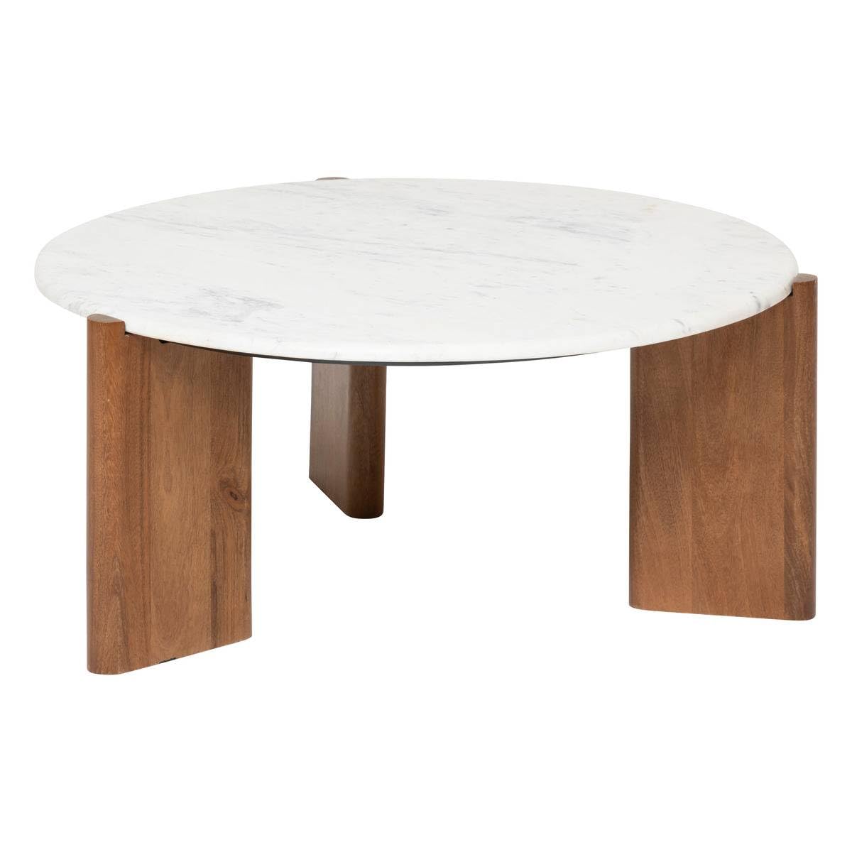 Table basse marbre et manguier blanc Atmosphera Nanda ronde pour salon