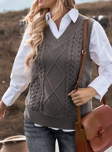 Image of EVALESS Oversized Sweater Vest for Women V Neck Sleeveless Solid Color Loose Pullover Sweater