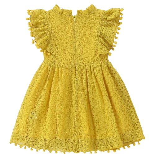 Image of BGFKS Baby Girl Tutu Dress Elegant Lace Pom Pom Flutter Sleeve with Flower Headband Set
