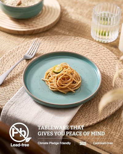 Image of Famiware Meteor Plates and Bowls Sets for 4, 12 Pieces Dinnerware Sets, Microwave and Dishwasher Safe Dishes Set, Peacock Green