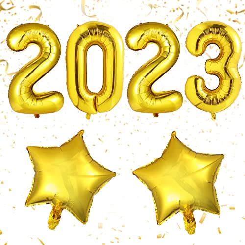 Décoration du Nouvel An 2023, ballons en plastique 2023 Nouvel An or 40 pouces, ballon hélium Happy New Year Pentagram Ballon, Or Nouvel An 2023 Set de ballons de fête pour la décoration Cover