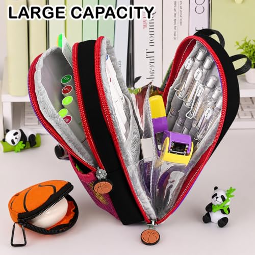 Image of Kids Pencil Case with Ball Toy, Double Zipper Large Capacity Pencil Pouch for Boys & Girls, Portable School Stationery Organizer Bag with Mesh Pocket & Compartments (King)