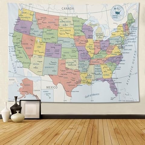 MOUNDHONG American Map Tapestry Wall Hanging, Art Tapestry Retro Wall Art Large Wall Tapestries for Bedroom College Dorm Living Room Decor 24 x 42 in Cover