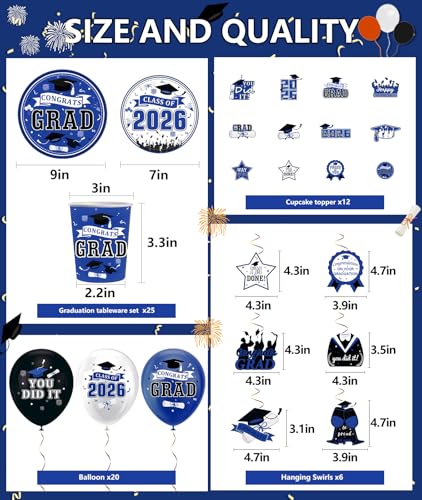 Irosiy 2026 Blue Black Graduation Party Decor Kit - image 4