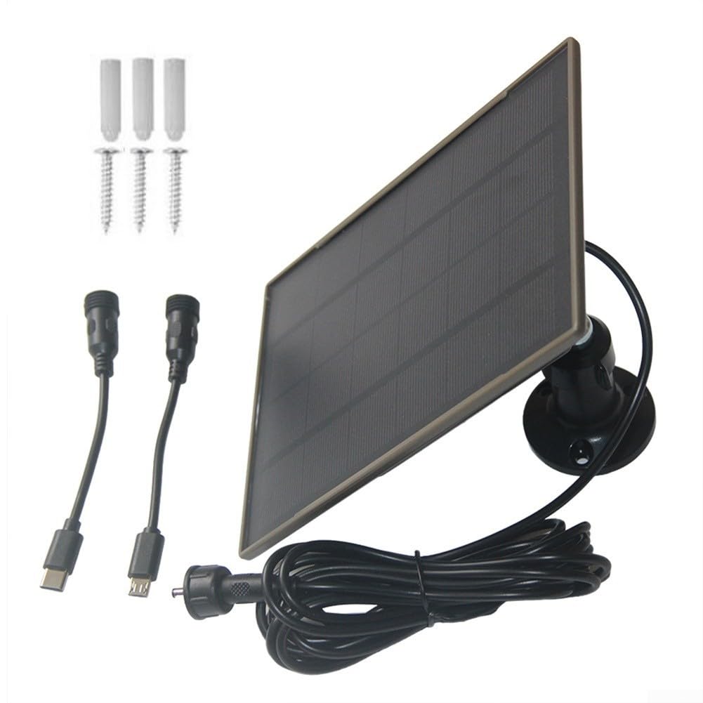 DAZZLEEX Panneau solaire 10 W avec 6000 mAh pour caméra de sécurité double sortie Type-C et port USB résistant aux intempéries Kit d'alimentation en silicone monocristallin