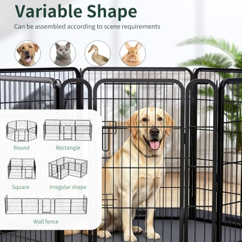 Image of PETIME Dog Playpen,Metal Exercise Puppy Pen Heavy Duty Kennels Yard Fence Indoor /Outdoor 30 inch W x 40 inch H 8 Panels Dog Cage with Octagon Bottom Pad