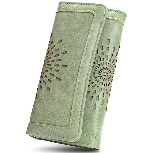 Image of APHISON Ladies Soft Leather RFID Long Wallet Trifold Clutch Purse Credit Card Holder Case for Women With Gift Box