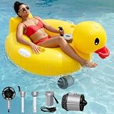 Hungdao Inflatable Duck Motorized Pool Float for Adults Electric Pool Lounger with Dual Motors, Cup Holder, Handle & Rechargeable Battery (Not Air Pump) Ideal for Outdoor Swimming Parties(48'L x 48'W)