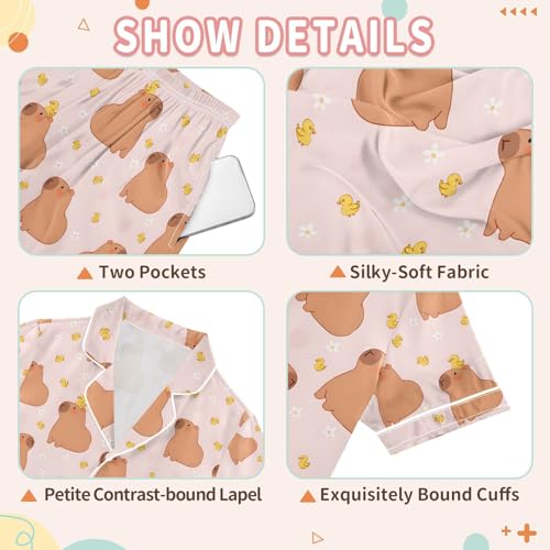 senya Cute Capybara Duck Satin Summer Pajama Sets Silk Short Sleeve Button Down Sleepwear3