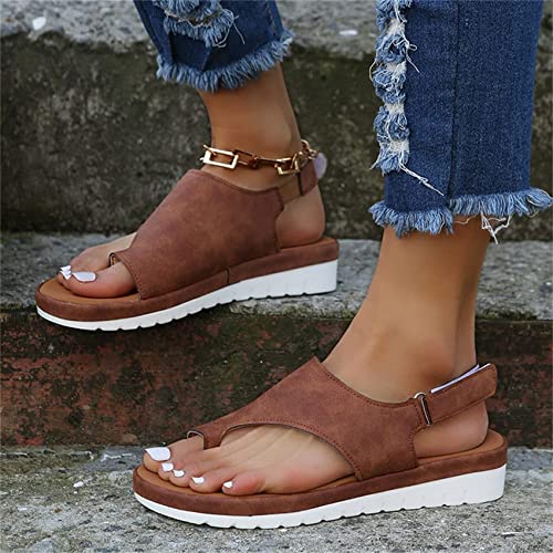 BBPM Sandalias ortopédicas correctoras de juanetes para Mujer, corrección de Dedo Gordo del pie, Zapatos de Cuero PU, cómodas Sandalias Informales de Verano,Marrón,EU40/US8