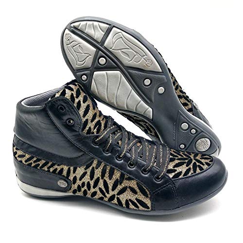 Tenis Feminino Academia Couro Leve Bm Brasil 230 Preto e Dourado 36