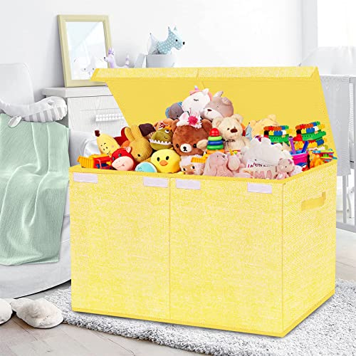 Pantryily Toy Storage Bins,Large Toy Box Chest With Lids,Foldable Stuffed Animal Toy Organizers And Storage With Sturdy Handles For Kids,Girls,Boys,Nursery,Playroom 24.5"X13"X16" (Yellow) #TOP7