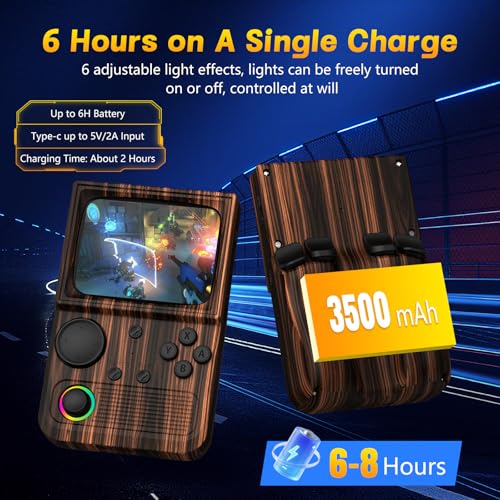 Image of R36T Retro Handheld Game Console, 3.5 Inch Video Game Console with 3500mAh Battery, Retro Gaming Console Supports WiFi Download Multiple Emulators and Network Battling (Wood Grain Coffee Color)