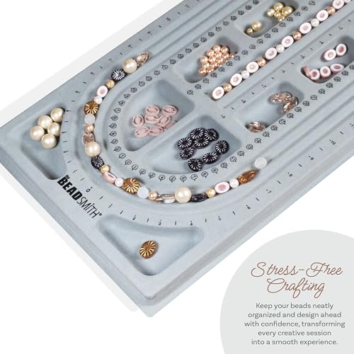 Image of The Beadsmith Bead Board, Grey Flocked | 3 U-Shape and 3 Straight Channels, 10 x 18.5 inches, Design Boards for Creating Bracelets, Necklaces and More