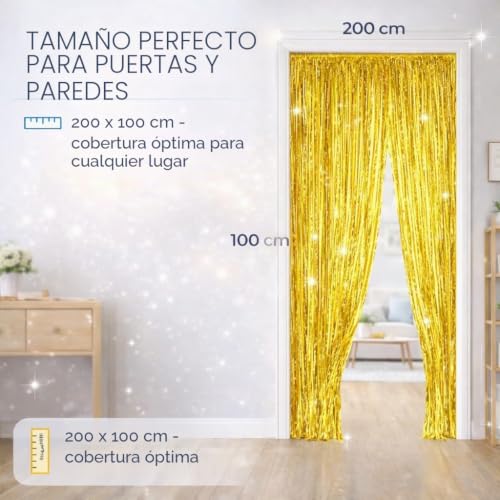 Miniatura 7 de Cortina De Oropel Dorada 200 X 100 Cm Cortina Con Purpurina Para Marcos De Puertas Como Decoración, Fiestas, Bodas, Cumpleaños Para Niños Y Adultos Dorado