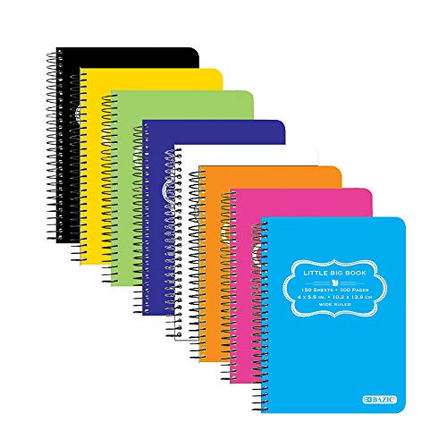Mini carnet de notes BAZIC petit bloc-notes A6 à spirales 150 feuilles couverture plastique x8