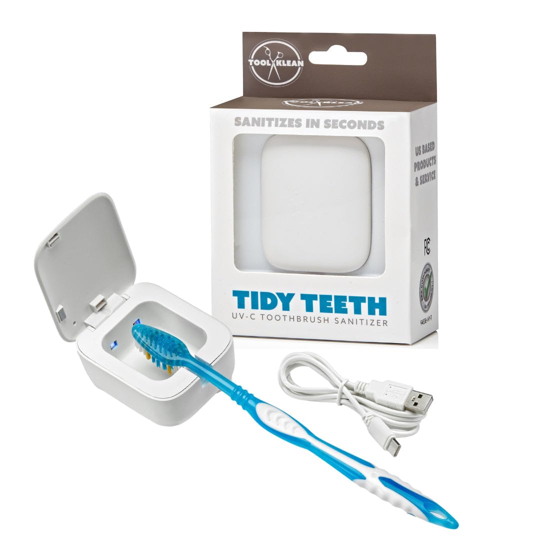 tidy teeth uv toothbrush sanitizer - portable cordless uvc light tooth brush holder - cleaning and sanitizing - home bathroom countertop amp travel - usb rechargeable cleaner case wwall mount 1-pack