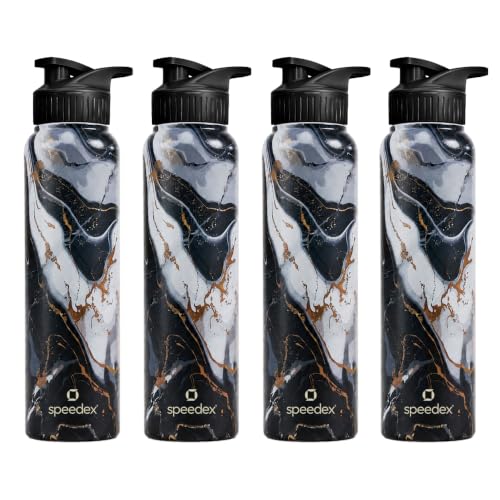 Image of Speedex Stainless Steel Printed Water Bottle 1 Ltr 1000 ml, BIS Approved, Leak Proof Sipper Cap Bottle for Office, School, Travel, Daily Use for Men, Women, Kids, Adults, Midnight Marble, Set of 4