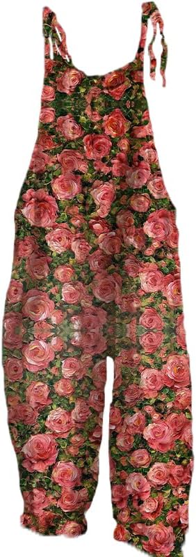 domirica Floral Printed Dungarees Rompers Jumpsuits for Women Baggy Summer Casual Plus Size Overall Jumpsuit