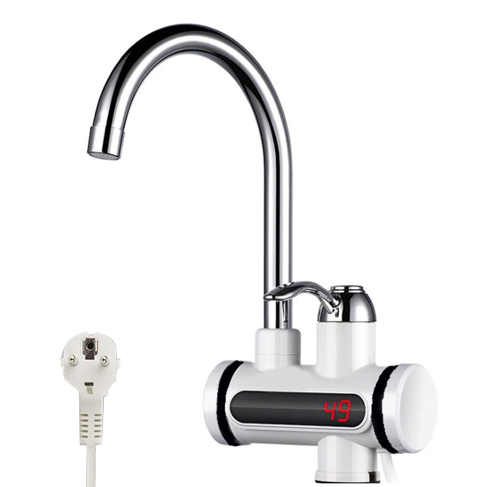 Grifo de agua caliente instantáneo de 230 V, 3000 W, calentador de agua eléctrico, grifo de agua hirviendo con pantalla digital LED, grifo de calefacción eléctrico de acero inoxidable giratorio 360°