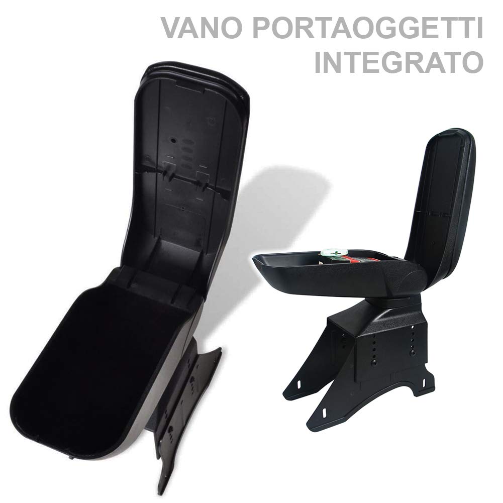 Bakaji Bracciolo Auto Universale Poggia braccio Centrale Regolabile Scorrevole in Similpelle con Vano Portaoggetti Apribile Integrato Poggiagomiti auto basculante