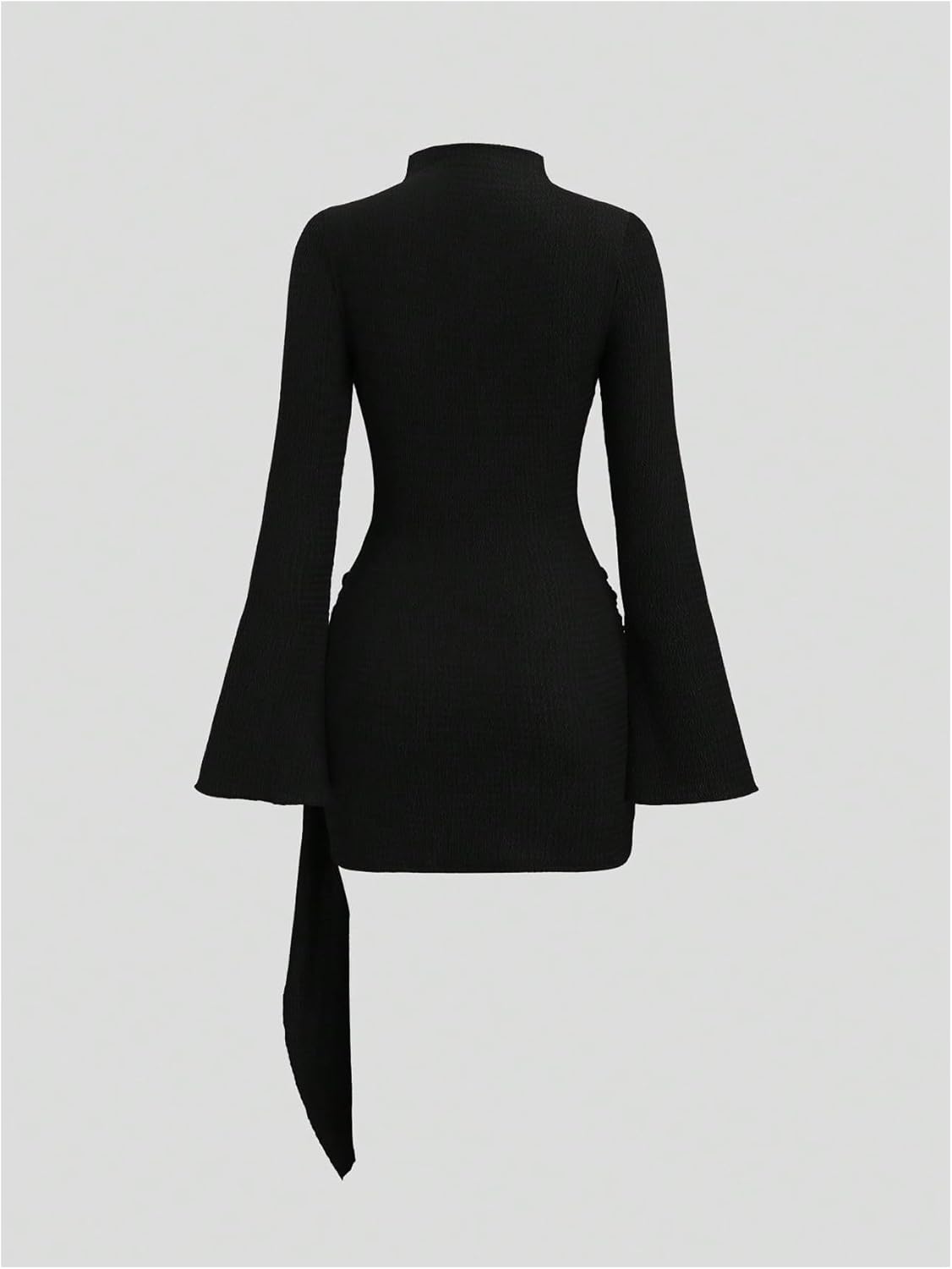 Milumia Women's Textured Mock Neck Metal Cinched Waist Long Bell Sleeve Dress Ruched Bodycon Party Club Mini Dress - Image 3