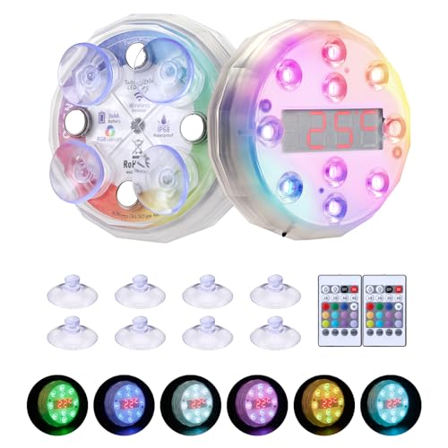 Bestcool 2 in 1 Submersible Led Lights and Pool Thermometer, Pool Lights for Inground Pool IP68 Waterproof, RGB Color Changing Swimming Pool Spa Lights Pond Lights Underwater Lights Decoration