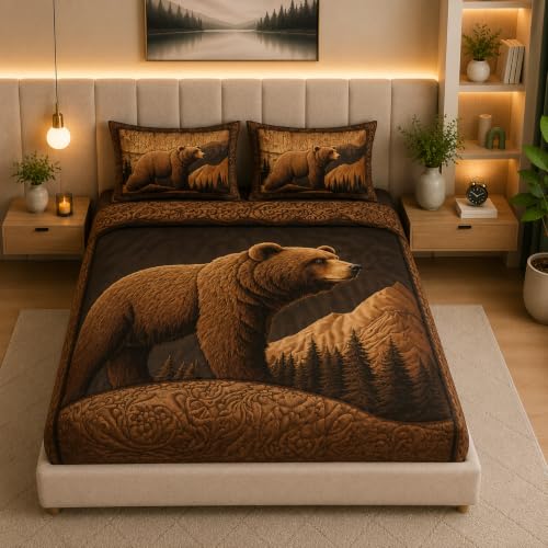 Image of 7D Digital Printed King Size Bedsheet with 2 Pillow Covers | Soft Premium Cotton Feel Microfiber Double Bed Bedsheet | Wrinkle Free & Fade Resistant | (DigitalBear, King Size - 90 x 100)