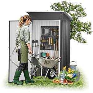 Aufun Metall Gerätehaus für Garten 1, 5 m³ – Wetterfest Abschließbar Geräteschuppen mit Pultdach Belüftung, Gartenhaus für Werkzeug, Fahrrad Mülltonnen Outdoor Gartenschuppen, 96 x 75 x 162cm, Schwarz