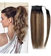 Clip in Ponytail Hair Extensions Human Hair Highlight Blonde Ponytail Extensions 14 Inch Straight...