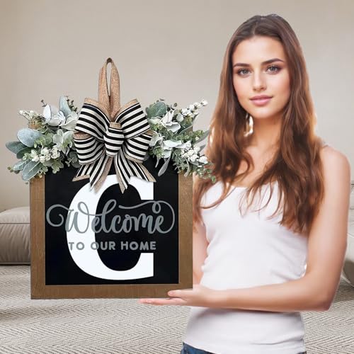 Ultra Large 14'' Last Name All Year Round Front Door Wreath with 26 Initial Letter...