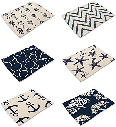 HACASO Ocean Creatures Pattern Cotton Linen Placemats Set of 6 Kitchen Dining Table Mats(6)
