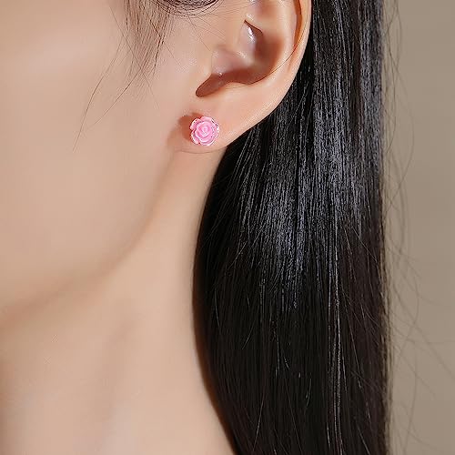 2 Pairs Rose Flower Plastic Earrings Studs for Sensitive Ears - Hypoallergenic With Plastic Post for Women Girls3