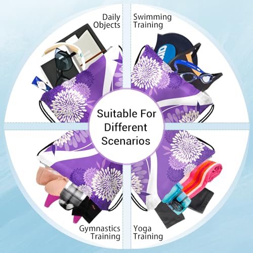 Image of Abstract Flower Gymnastics Grip Bag Purple Drawstring Gym Storage Pouch for Holding