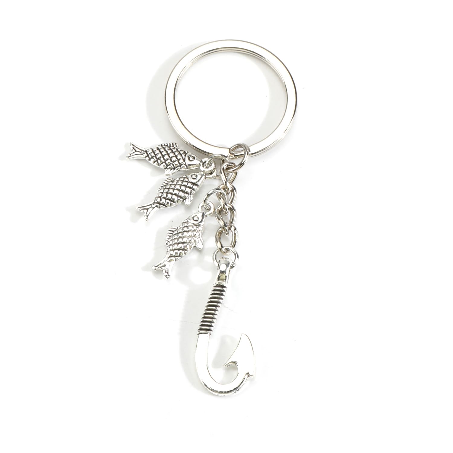Fisch Schlüsselanhänger Angeln Anhänger Angelhaken DesignSchlüsselanhänger mit Gravur Vatertag Fischer Geschenk Silber Metall