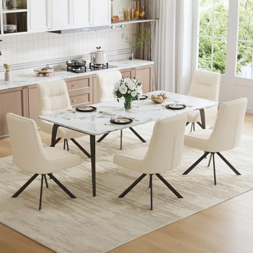 Ckaff Chaises Pivotante Salle à Manger à 360° Lot de 6, Chaises Fauteuil Salle à Manger, Chaise de Cuisine Rembourrées en Tissu Chenille pour Chambre à...