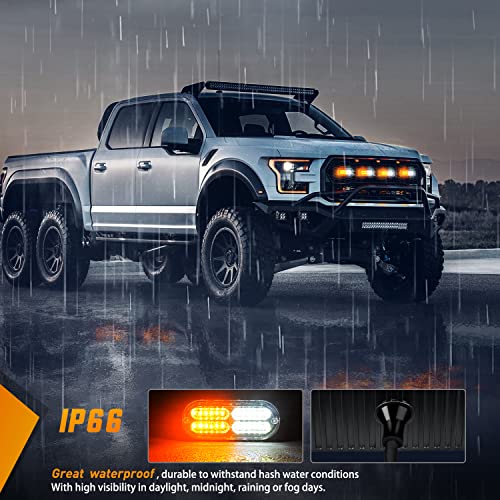 Image of Nilight 4PCS 24LED Emergency Strobe lights 12V 24V Amber White Surface Mount Grille Hazard Safety Warning Lights Sync Feature Side Flashing Marker Flash for Car Truck Campers