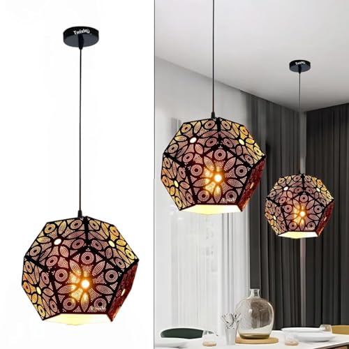 Image of DECOHOME Modern Hanging Ceiling Lamp Lights for Home & Decor | Premium Finish Pendant Light for Living Room, Bedroom & Dining Area | Stylish Indoor Lighting | Chandelier Lights (Geo-Gold)