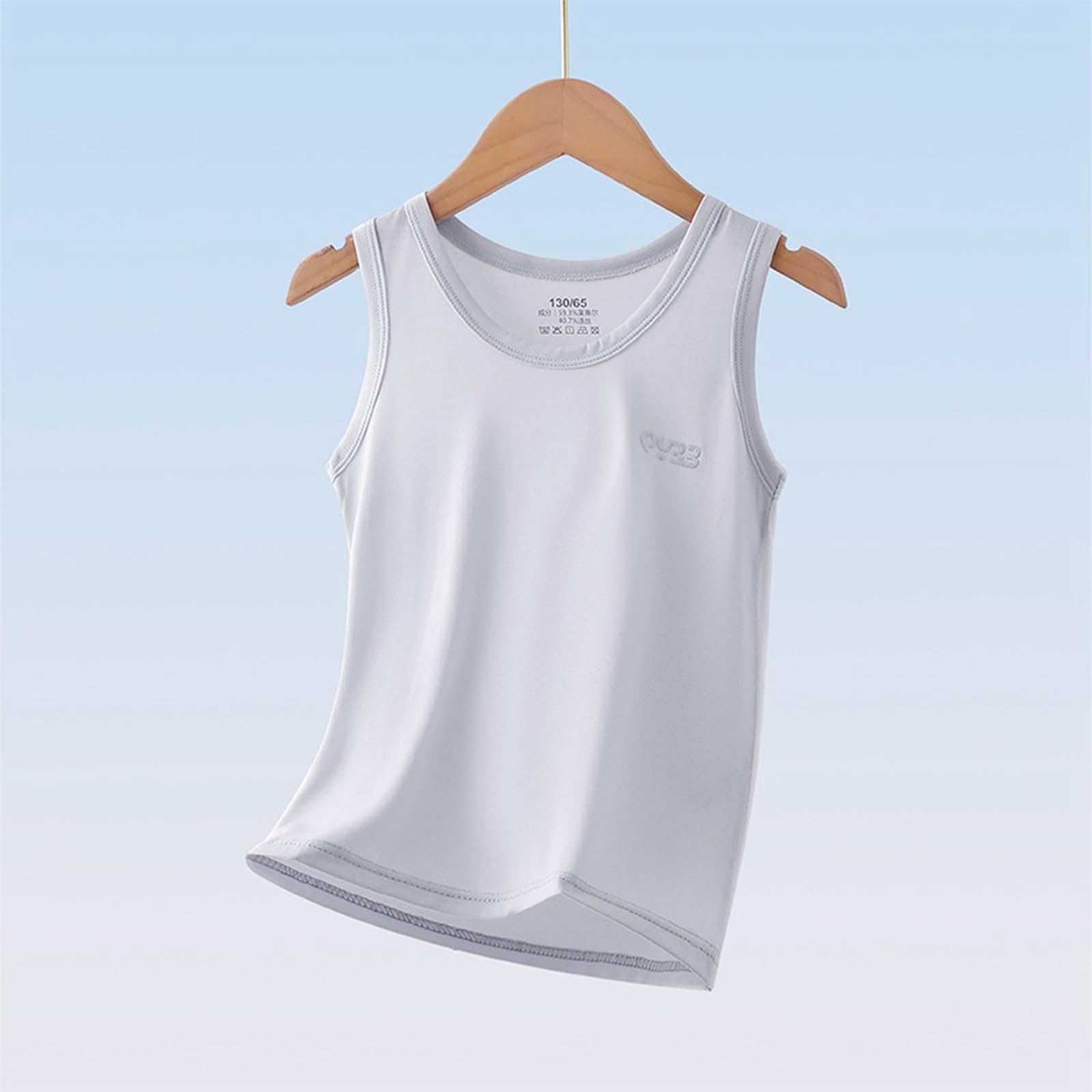 Camiseta de lyocell sin mangas para niños Ligero monocolor cuello redondo gris 13-14 años