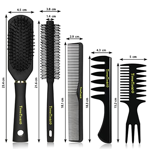 TimeTinkle Styling Hair Comb and Brush Set for Men, Men's Hair Comb and Paddle Hair Brush Roller Hair Brush Texture Comb for Quiff, Pompadour, Slicked-back, Fauxhawk, Black, 5.0 count - Image 7