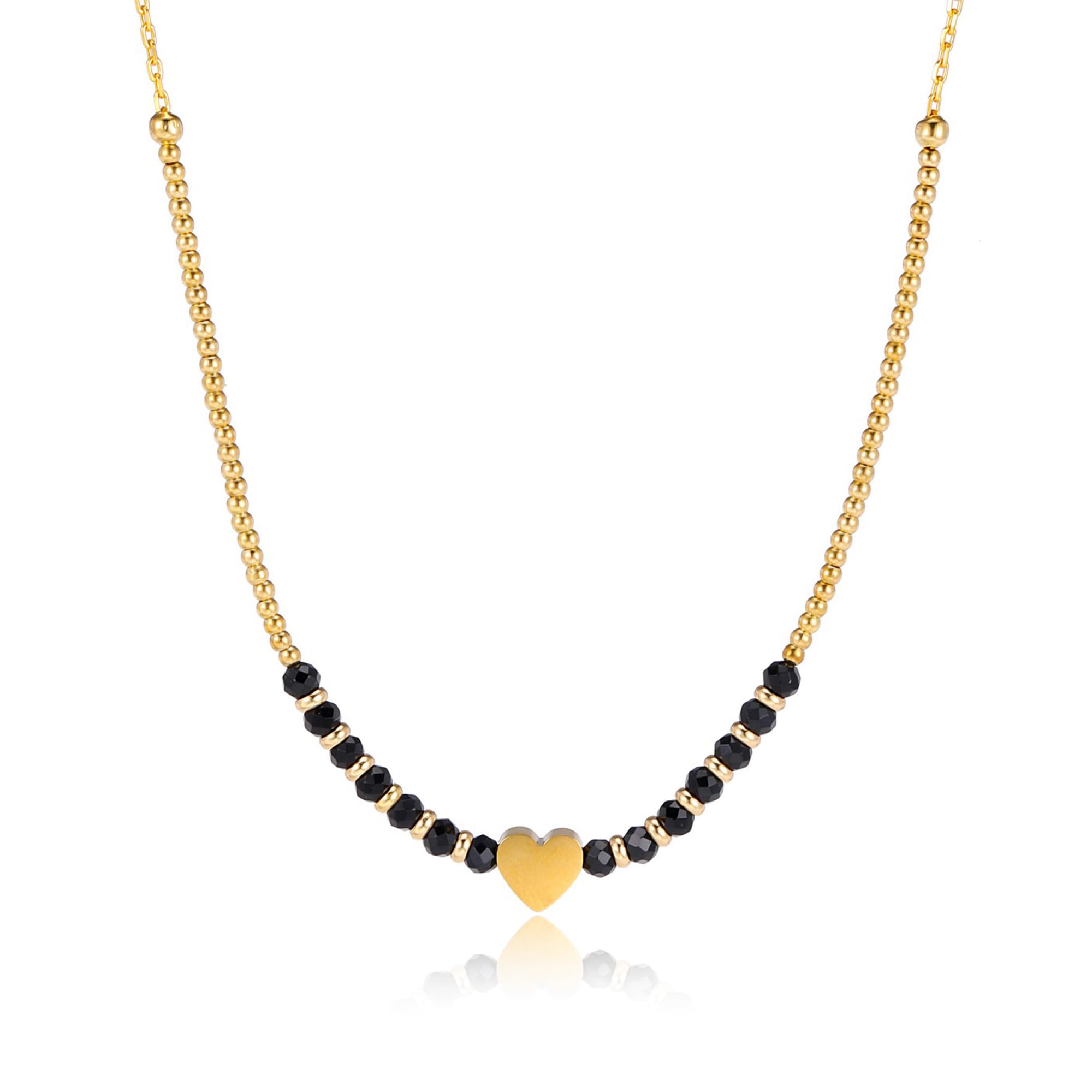 JSDDE Obsidian Kette Damen Kette Edelstein Heilstein Perlenkette mit kleiner Herz Kristall Halskette Glückskette Reiki Heilung Talisman spirituelle Schmuck für Damen Frauen