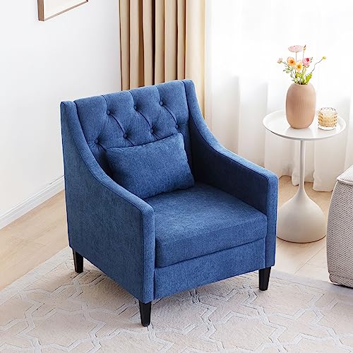 Sillón moderno tapizado azul con cojín lumbar miniatura 1