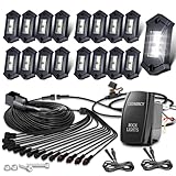 LEDMIRCY R3 White Rock Lights Kit with Rocker Switch Wire Harness 16PCS Pure White LED Rock Lights for Offroad Trucks ATV UTV SUV High Power Underglow Trail Rig Lights Under Body Lights