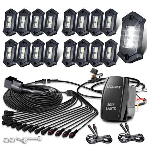 LEDMIRCY White Rock Lights, R3 Pure White LED Rock Lights Kit 16PCS with Rocker Switch Wire Harness High Power Under Body Light for Offroad Trucks ATV UTV SUV Waterproof Shockproof Trail Rig Light by LEDMIRCY - Used condition - US$68.10