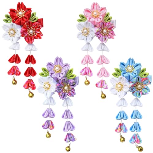 Set de 4 Pinzas de Flores Japonesas con Borlas Tradicionales miniatura 1
