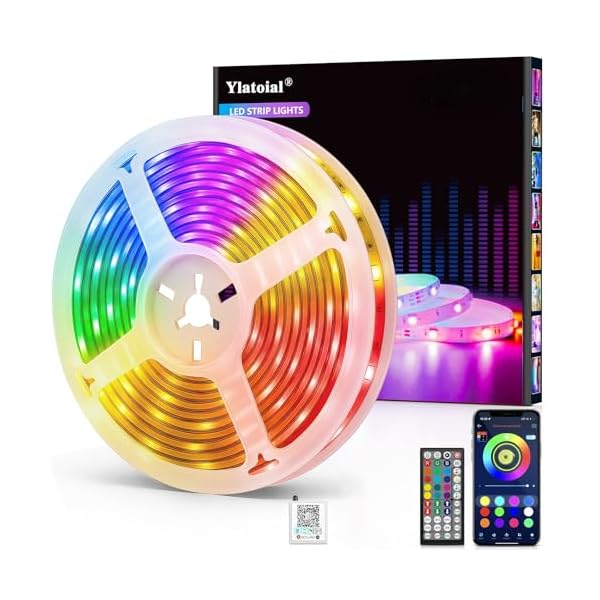 Ylatoial Led Lights 10m, RGB Led Strip Light with Smart App Control Remote, Music Sync Colour Changing Cuttable LED Tape Lights for Home, Bedroom, Kitchen Cabinet Decor, Gaming Setup [Energy Class A]