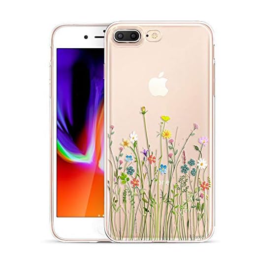 Unov Case Compatible with iPhone 8 Plus iPhone 7 Plus Case Clear with Design Embossed Pattern TPU Soft Bumper Shock Absorption Slim Protective Case 5.5 Inch (Flower Bouquet)
