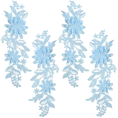 CABODYALS 2 Paar Blaue 3D Blumenapplikationen Applikationen Stickerei Wasserlösliches Bestickt Spitze Florale Spitze Patches Zum Aufnähen Basteln...